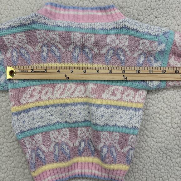 Vtg 80s Ballet Sweater Pullover Girls 2T ? Pastel Metallic Thread Ballerina AOP - Picture 5 of 6